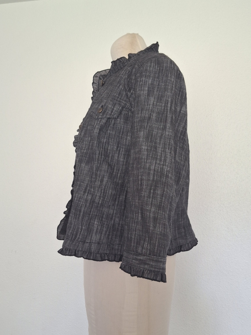 Sandro Gray Ruffle-Trim Button Jacket Large - Picture 3 of 6